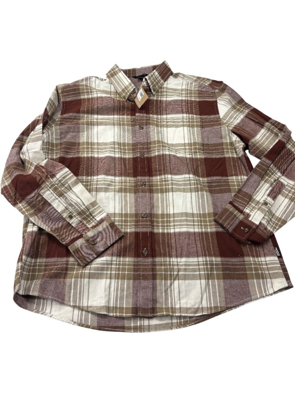 Eddie Bauer Mens XL Plaid Flannel Shirt Brown Beige Long Sleeve Button Down New
